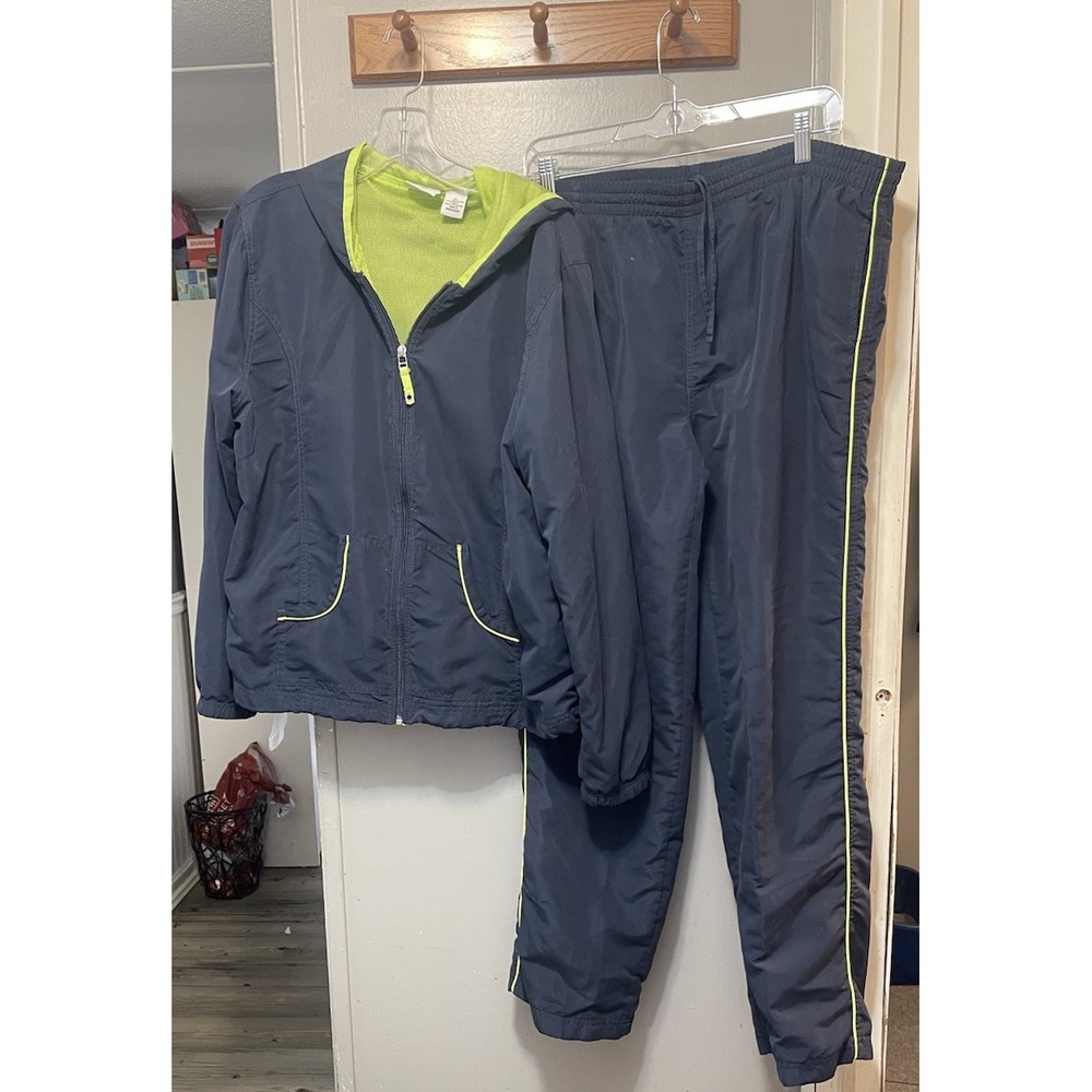 Kim Rogers 2pc  Lightweight Mesh Lined Jogging Suit Jacket XL pants L/Xl Blue